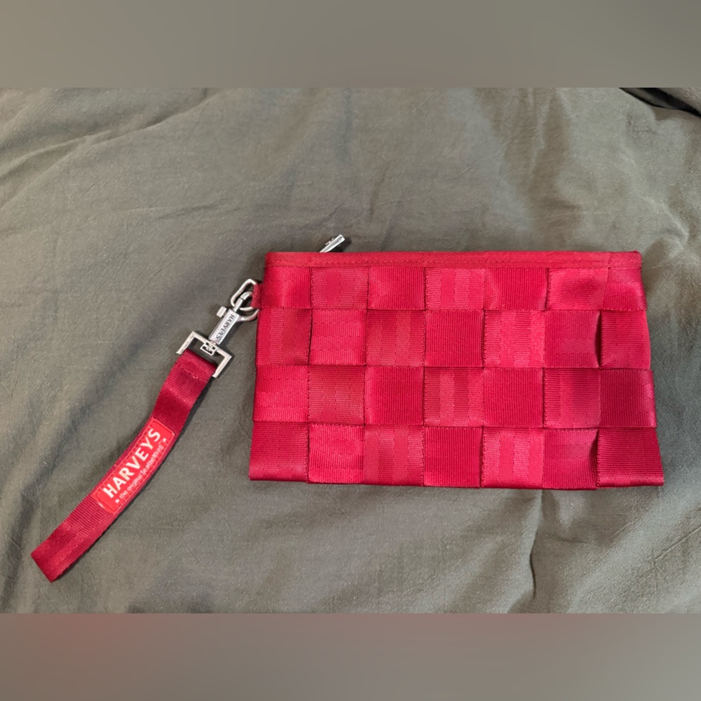 Harveys Red Woven Seatbelt Wristlet Clutch